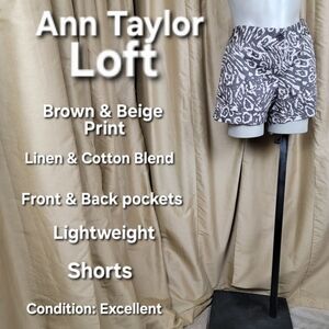 LOFT High Waist Brown and Beige Patterned Shorts
